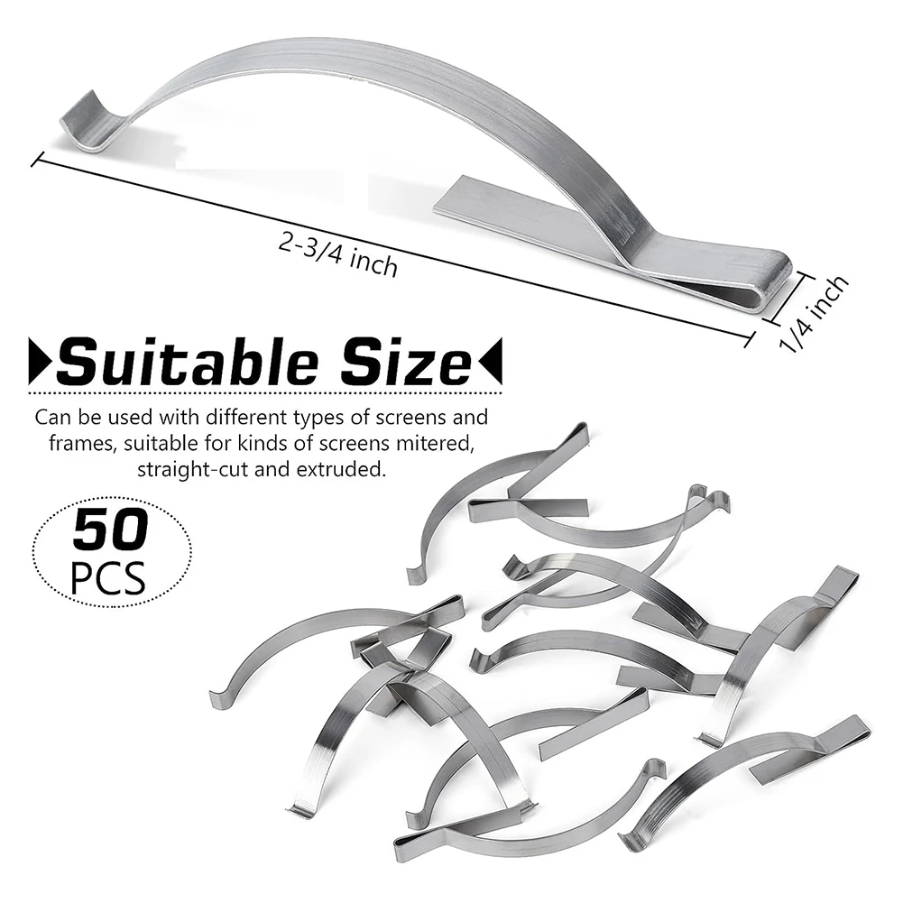 MLGB-50 Pcs Window Screen Tension Spring, Corner Mount Flat Window Spring Stainless Steel Window Screen Clip 2-3/4Inch