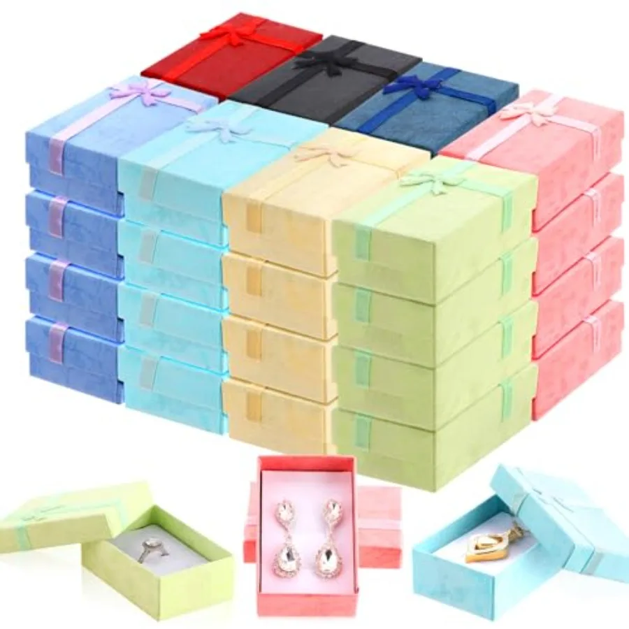

Jewelry Gift Boxes Set Empty Small Cardboard Boxes for Jewelry Packaging with Ribbon Bowknot for Anniversaries Weddings Birthda