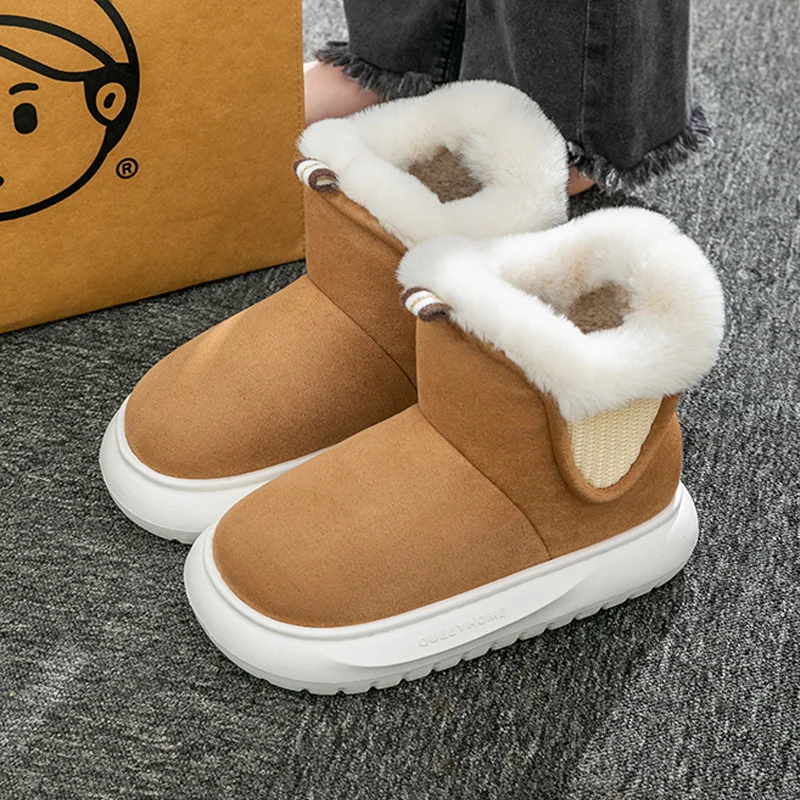 Suede Cotton Boots Shoes Women's 2023 Winter Thick Sole Slippers Man Plush Cotton Slippers Indoor Couple Outdoor Snow Boots