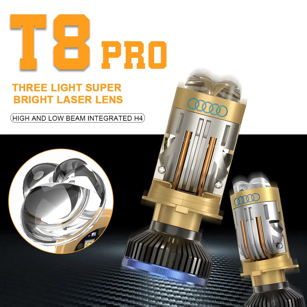 미니 렌즈 프로젝터 자동 램프 하이 로우 빔 캔버스 전구, 자동차 오토바이 LHD T8 프로, 180W Bi LED H4 헤드라이트, 30000LM