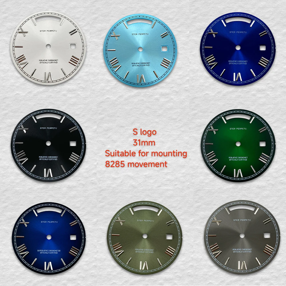 

31mm S Logo Day And Date Roman Numerals Dial Fit 8285 Movement Sunray Dial Watch Modification Accessories
