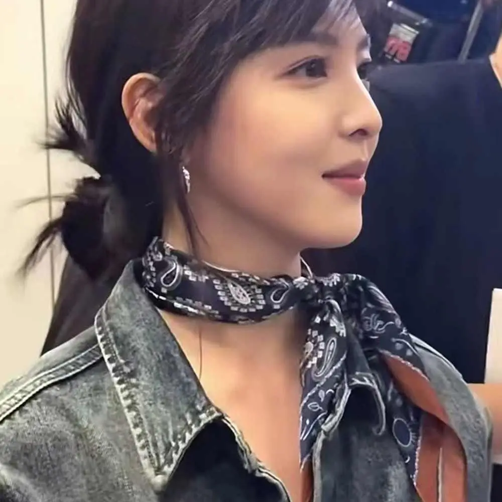 Trendy Square Silk Scarf Flower Pattern Double Sides Head Handkerchief 70*70cm Handbag Wraps Bandana Female