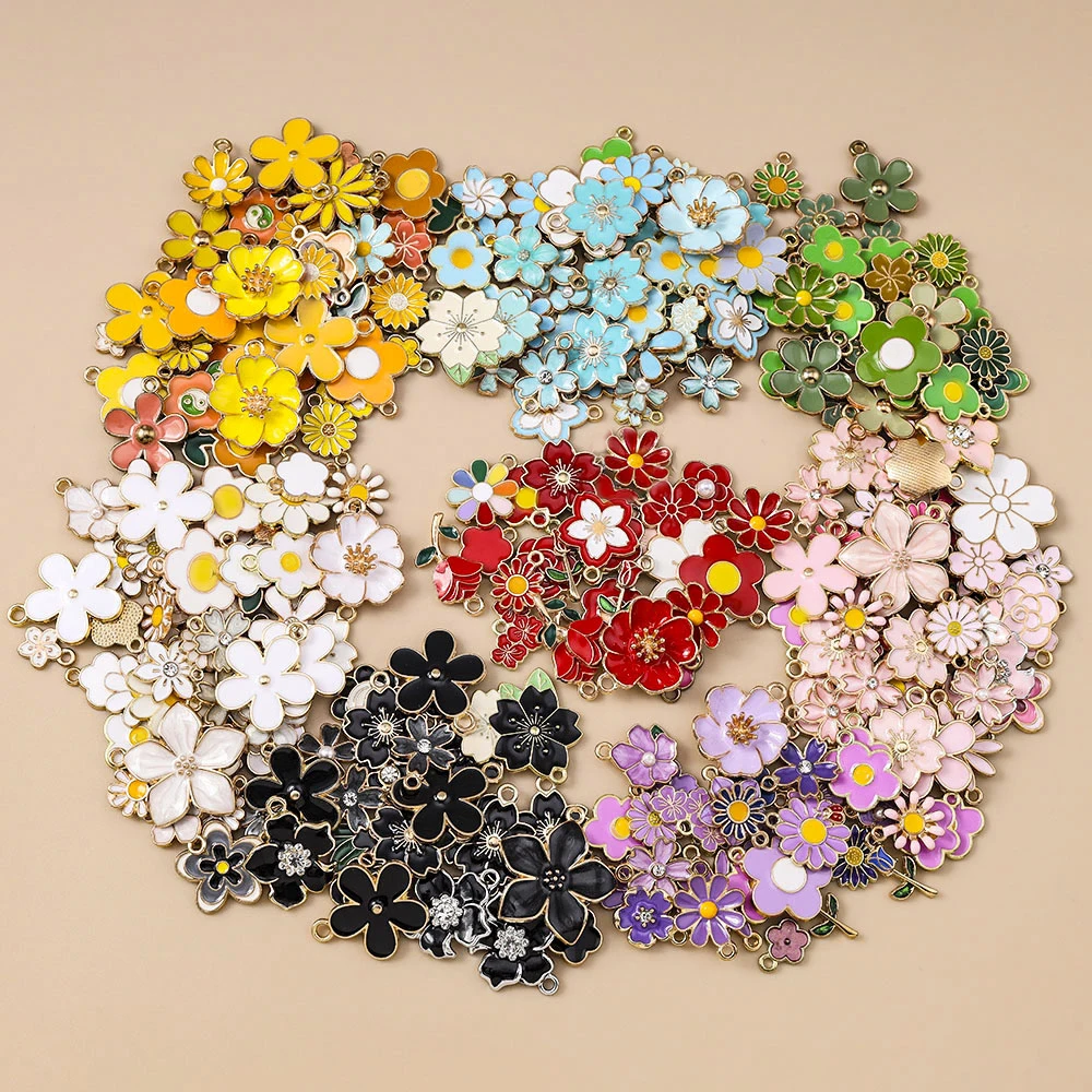 Leslie 20 Stück niedliche grüne Emaille-Blumen-Anhänger für Halsketten, Armbänder, Ohrringe, Schmuckherstellung, Zubehör, DIY-Zubehör – Detail 2