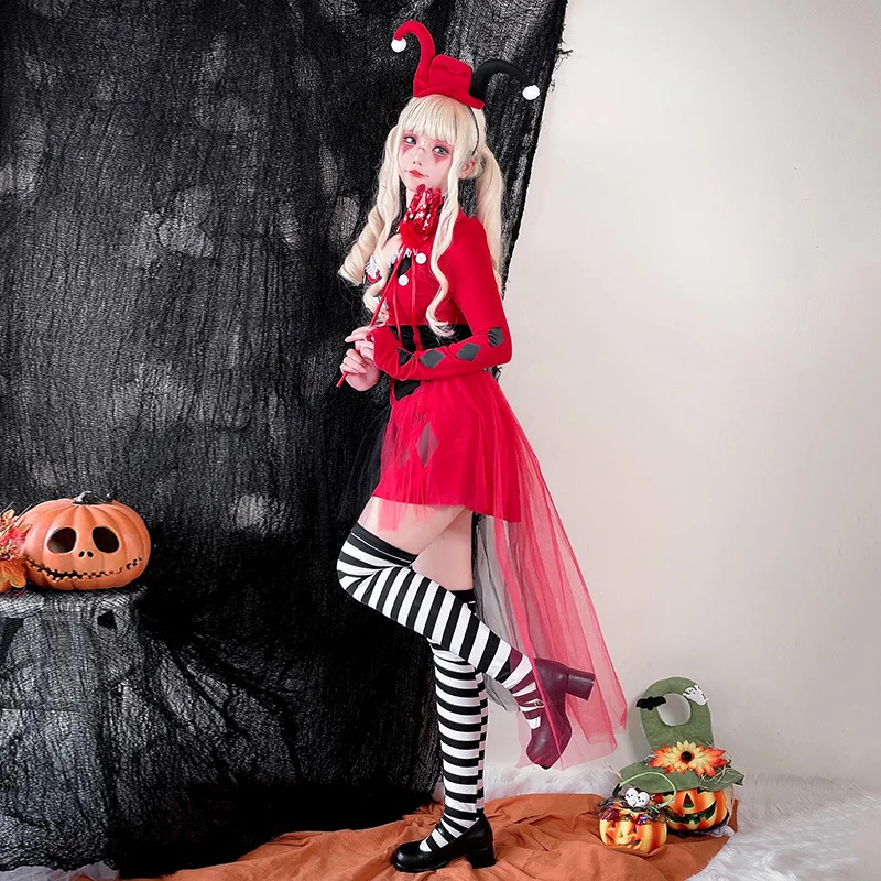 Conjunto de traje de payaso de Halloween para adultos, disfraz de actuación Punk de Harry, traje de escenario con temática de circo para mujer, conjunto de arlequin