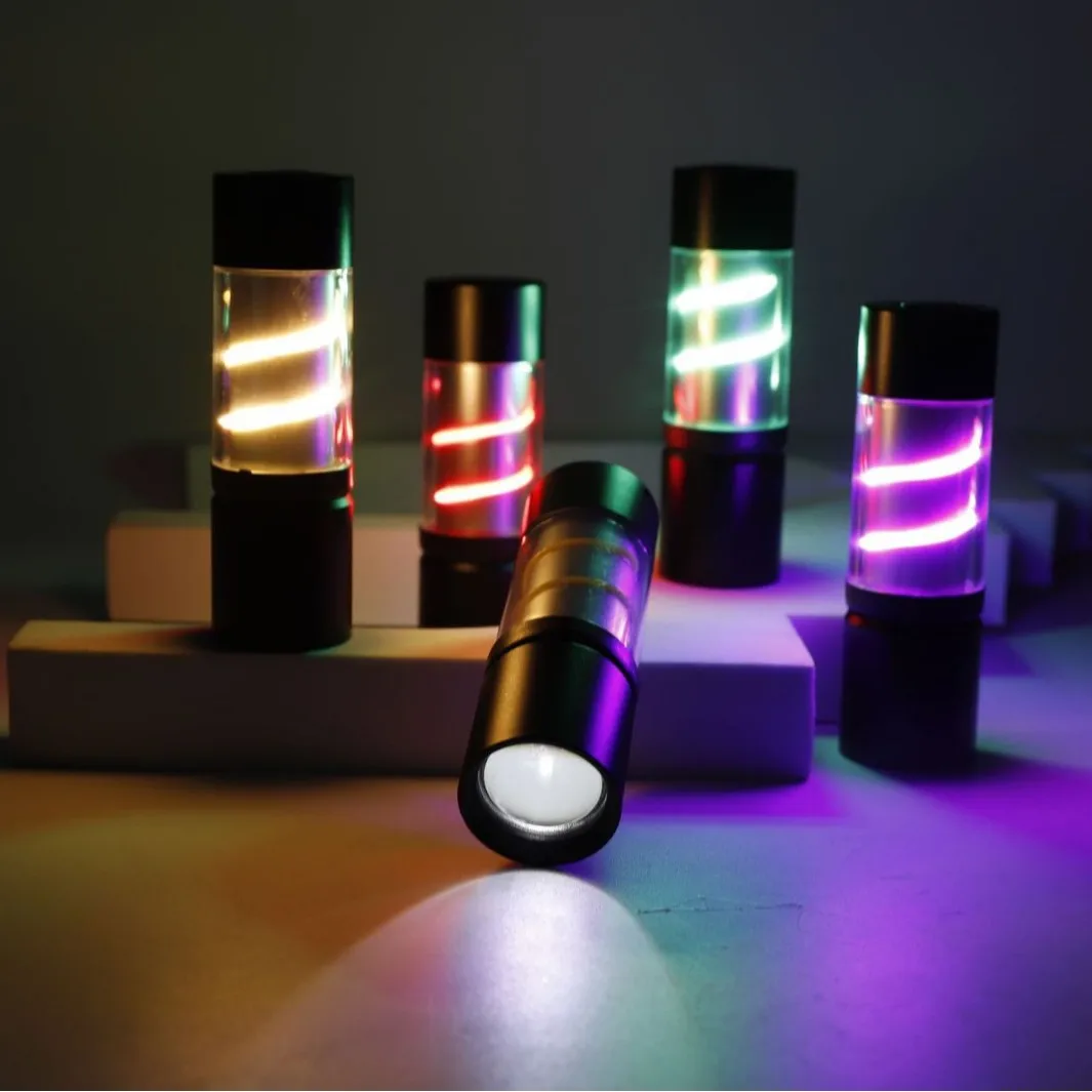 Aluminum Mini Colorful LED Flashlight, Dual Light Source (Bulb+LED), Portable Camping Lantern for Outdoor, Caving & Patrol