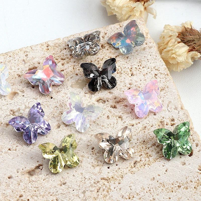 10PCS Boutique K9 Sparkle Fantasy Colorful Sharp Small Butterfly Crystal Nail Art Rhinestones Jewel Decorations Manicure Charms