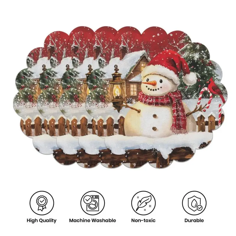  VIKAMA 2/4/6PCS Christmas Placemats, Gold Tree Snowman Clock Winter Table Mat, Washable Holiday Party Dining Table Decor