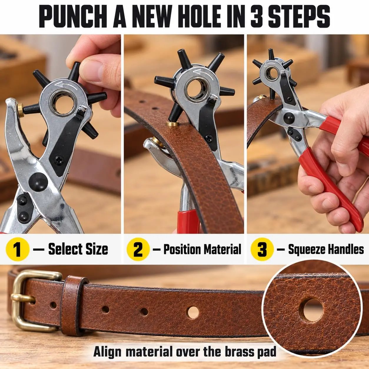 Leather Punch, 6-Size Rotating Belt Hand Hole Punch, Multi-Size Home DIY Easy, Suitable for Belt Leather Crafts