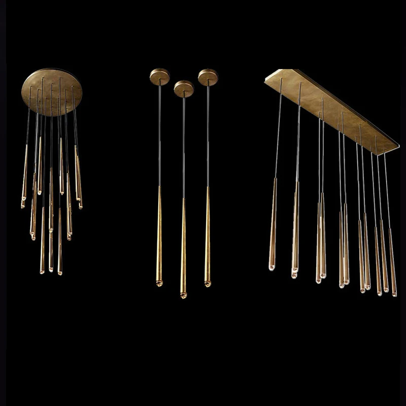 Long Pendant Gold Minimalist Ceiling Hanging Chandelier Lighting for Living Room Dining Room Home Decoration