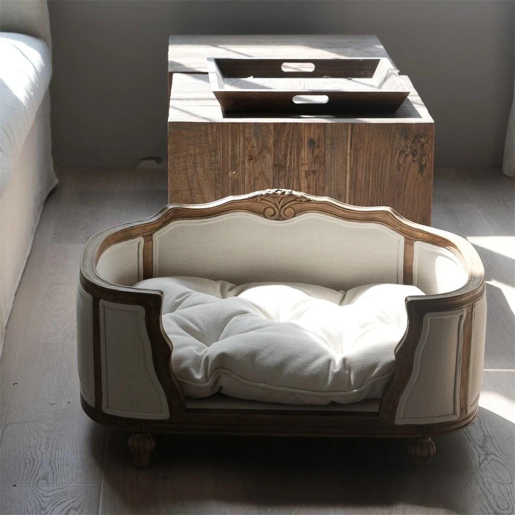 Solid Wood Pet Sleeping House Retro Style Puppy Kitten Warm Rest Nest Bed