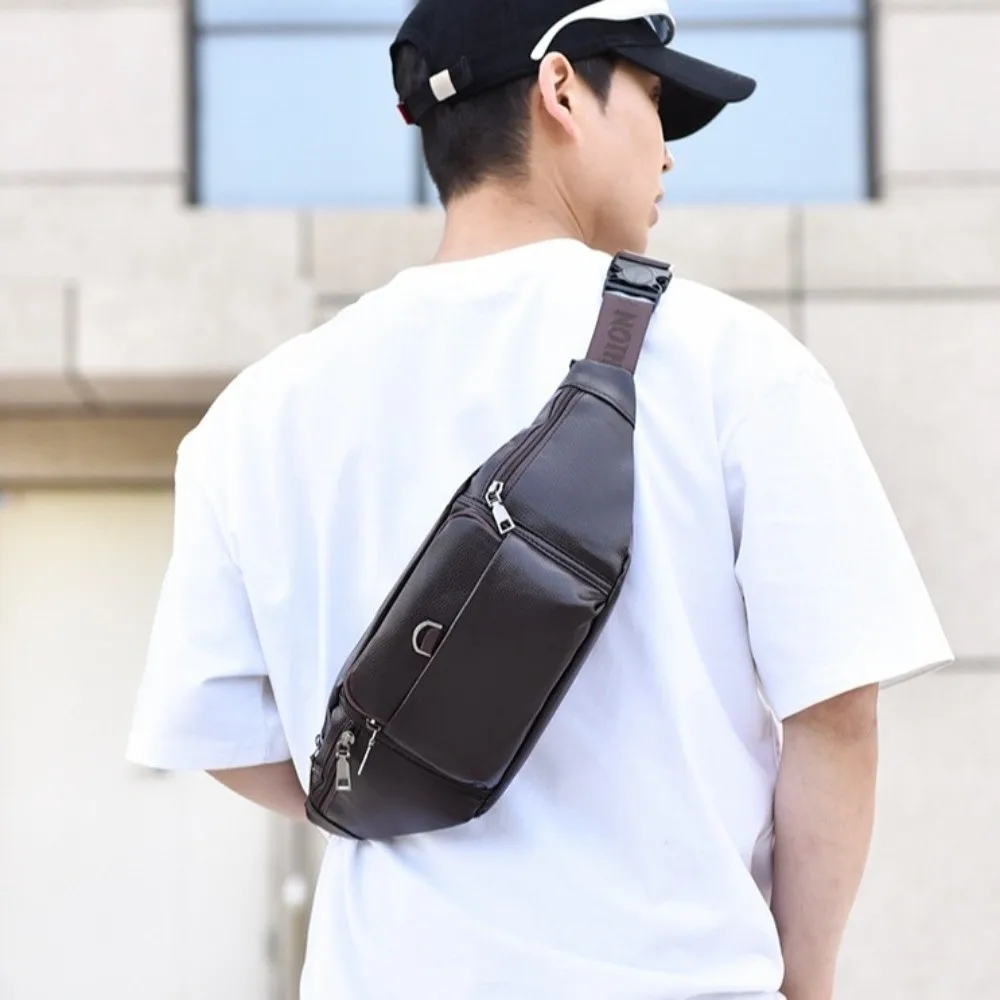 PU Leather Men Crossbody Bag Large Capacity Phone Pouch Waist Bag with Multiple Pockets Waterproof Messenger Bag School Office