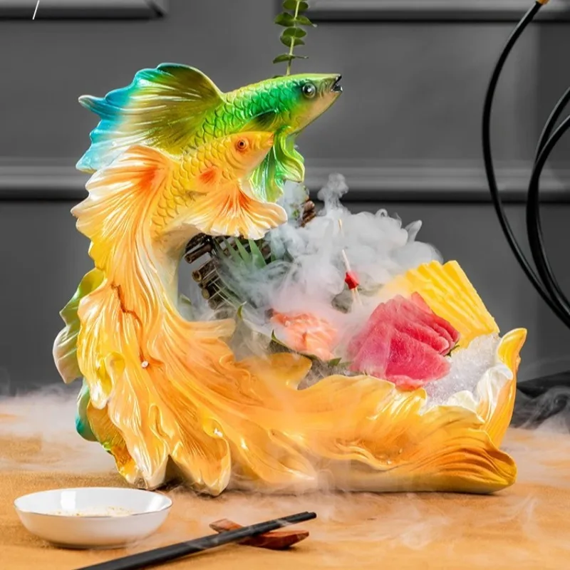 

‌ Тарілка для суши из павлиньей смолы — поднос для дыма с сухим льдом, художественное сервировочное блюдо для сашими, можно мыть в посудомоечной машине, сертифицированное FDA