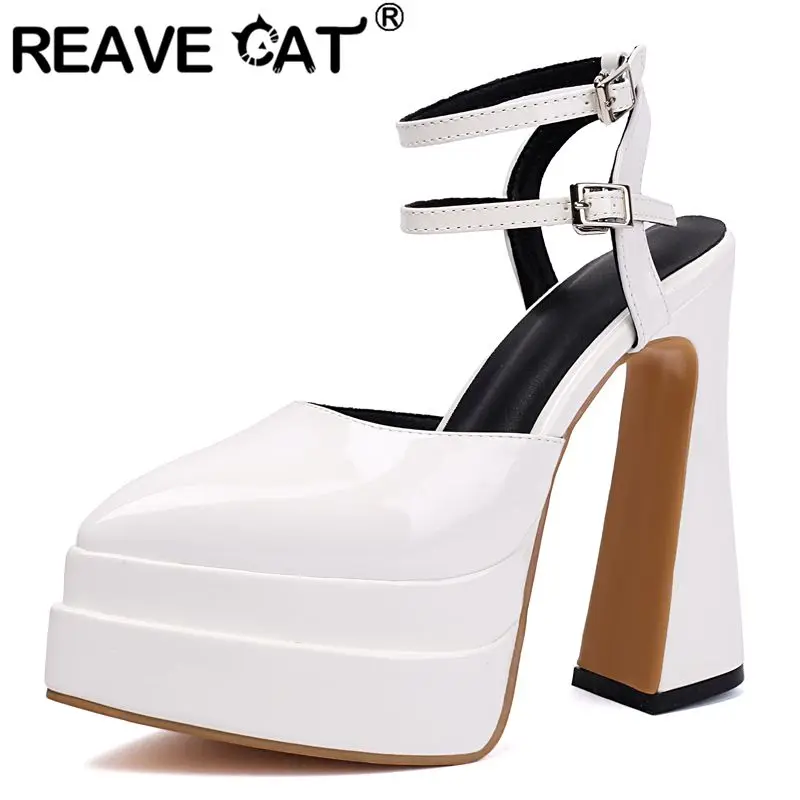 

REAVE CAT 2025 Женские сандалии с острым носком на высоком каблуке 13,5 см на двойной платформе 4,6 см с пряжкой и ремешком Туфли для свиданий Размер 42 43 Белый