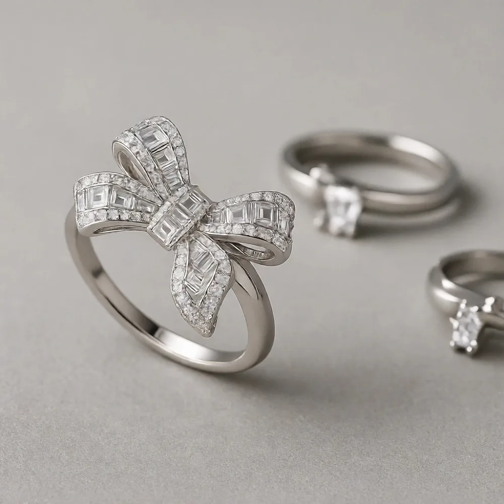 

Кольцо из стерлингового серебра с бабочкой и бантом, инкрустированное фианитами, для помолвки и свадьбы, для женщин