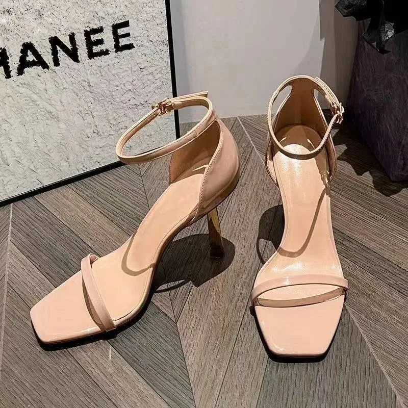 

Women's High Heel Sandals Summer New Bla Beige Seven Inch Nine Inch Ultra High Square Head One-Strap Large Size 43