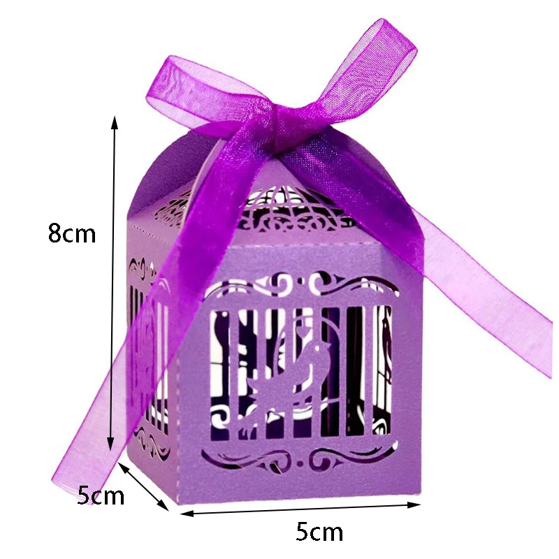 25/50Pcs Laser Cut Birds Candy Box Chocolate Wedding Birdcage Favor Gift Packaging Box With Ribbon Baby Birthday Party Supplies