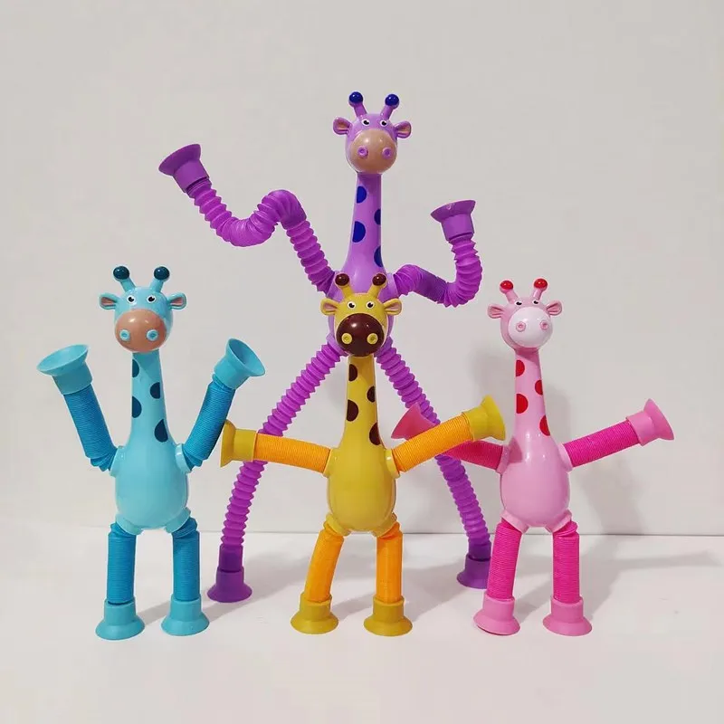 Children Suction Cup Toys Pop Tubes Stress Relief Telescopic Giraffe Fidget Toys Sensory Bellows Toys Anti-stress Squeeze Toy