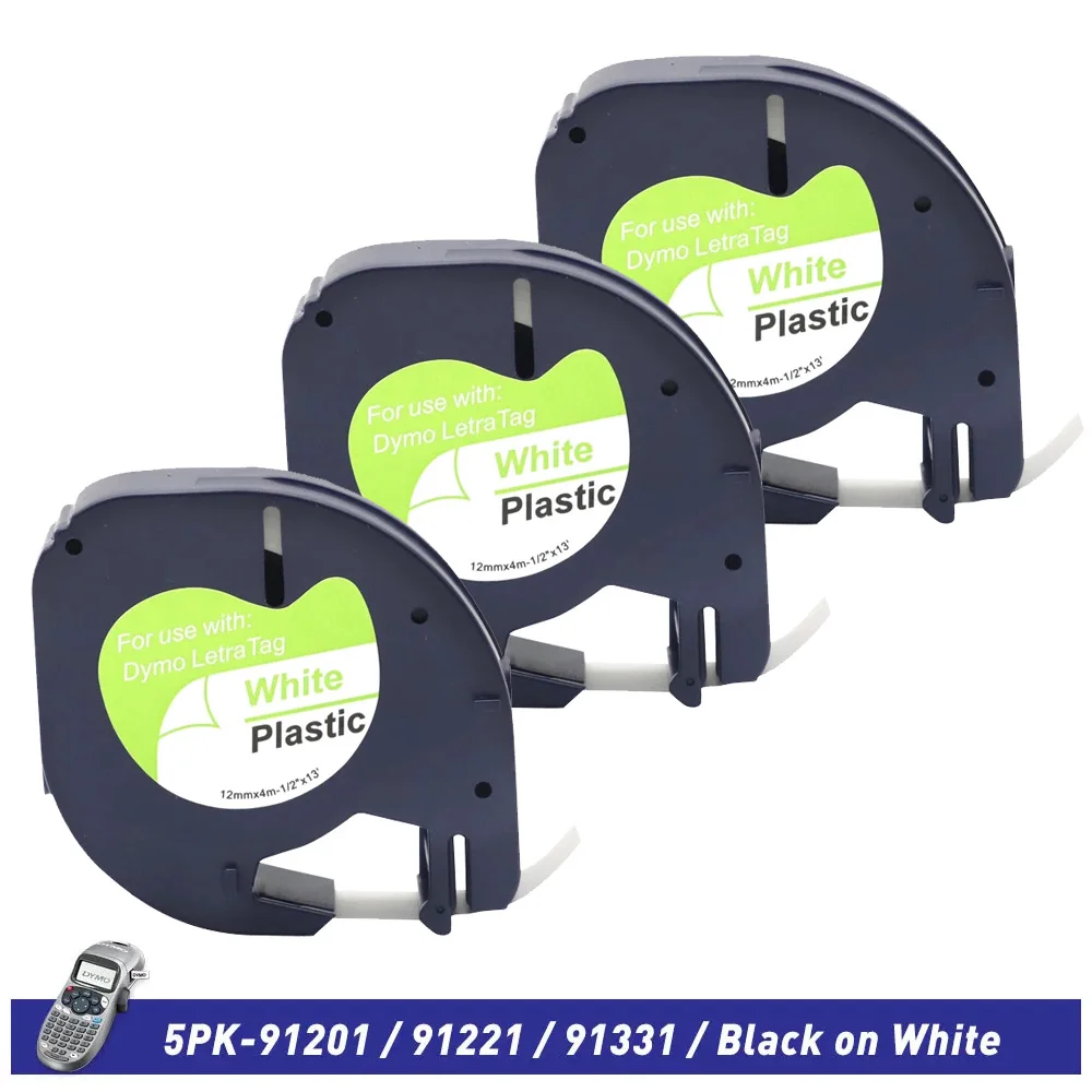 91201, 91200, Wonfoucs Paper White Label Tape, 12mm X 4m, Compatible with Dymo Letratag Refill, Label Making Tape, 91331 91330 view 2