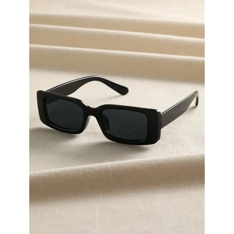 1 paire de lunettes de soleil carrées en plastique noir unisexe, pour la plage et la photographie quotidienne