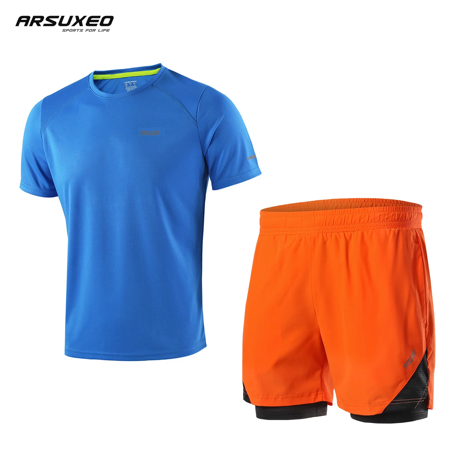 ARSUXEO Men Running Sets Summer Quick Drying Sportswear Suit Gym Fitness Jogging Breathable 2 Piece Outdoor Sports Suit Clothes