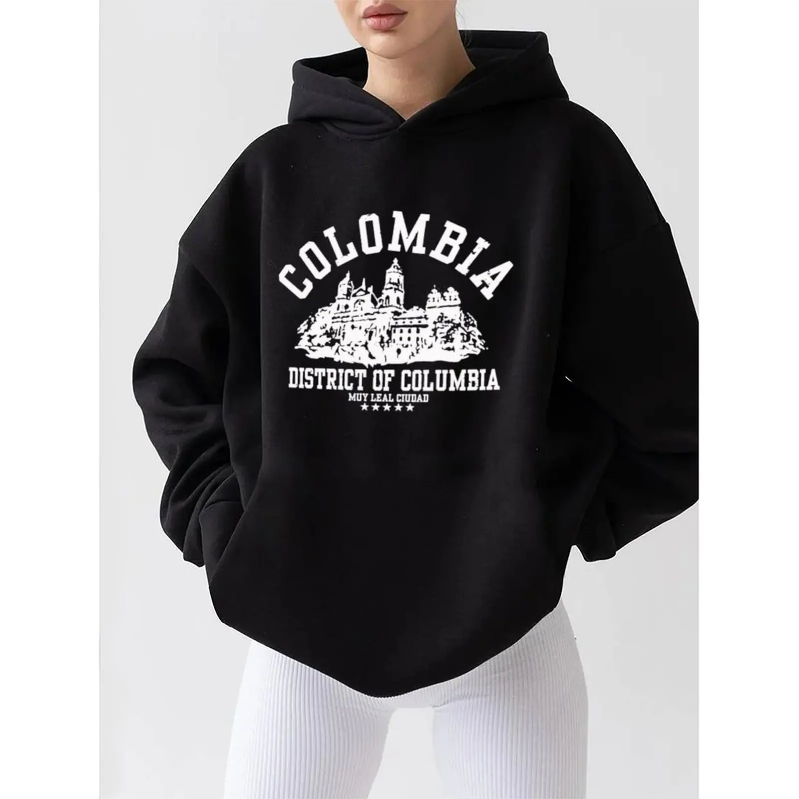 

Women's Casual Printed Hoodie Sweatshirt Long Sleeve Pullover Sweater For Autumn Winter Outdoor Holiday Activities, Black