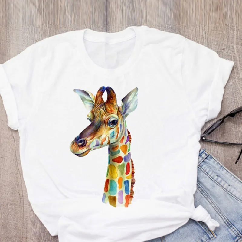 Women's Short-sleeved T-shirt Giraffe Print Base Harajuku  Tops  Aesthetic Clothes  Graphic T Shirts  Kawaii Clothes