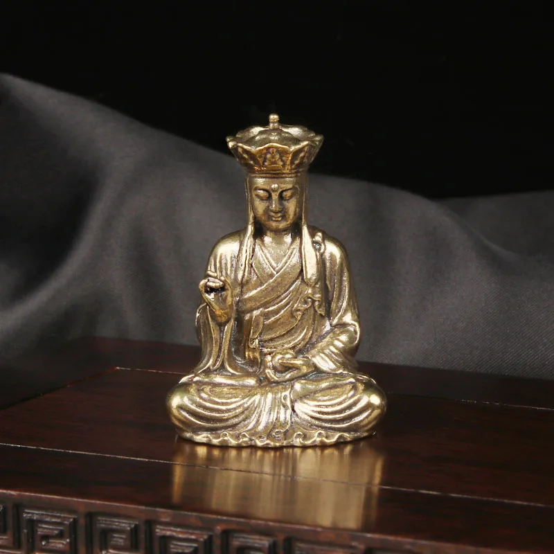 Vintage Brass Ksitigarbha Bodhisattva Desktop Ornament - Religious Enshrinement Statue  Antique Bronze Craft Buddhist Supplies