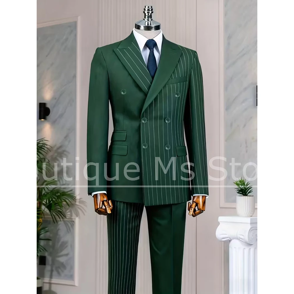 

Chic Patchwork Men's Suit Striped and Solid Color Double Breasted Wear 2 Piece Wedding Party Smart Casual Suits (Jacket+Pants)