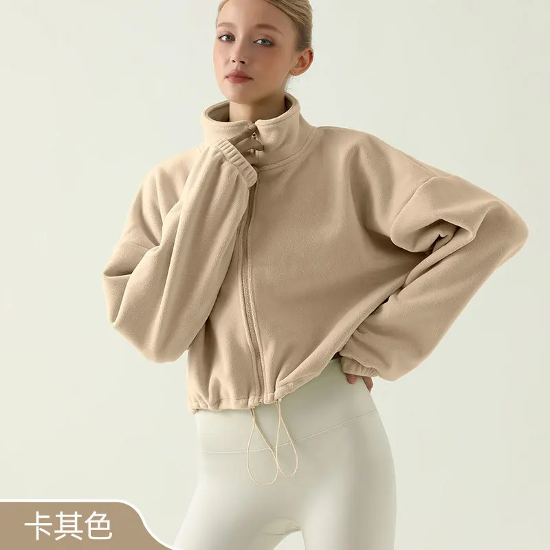 New Women's Autumn And Winter Thick Fleece Stand Up Collar Fitness And Leisure Lamb Wool Sports Jacket