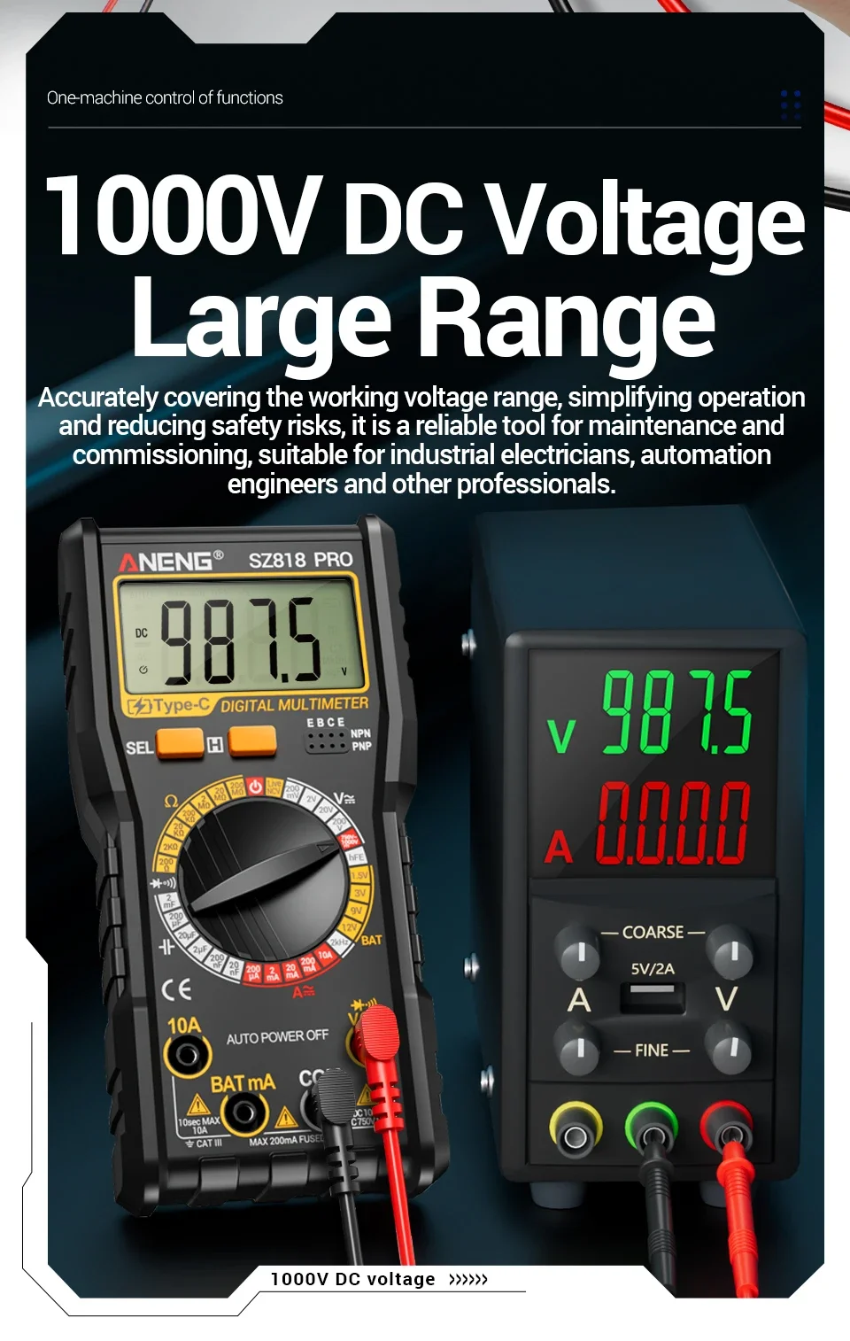 ANENG Digital Multimeters Rechargeable SZ818 Professional AC/DC Voltage NCV Ammeter Voltmeter HFE Triode Capacitor Test Tools