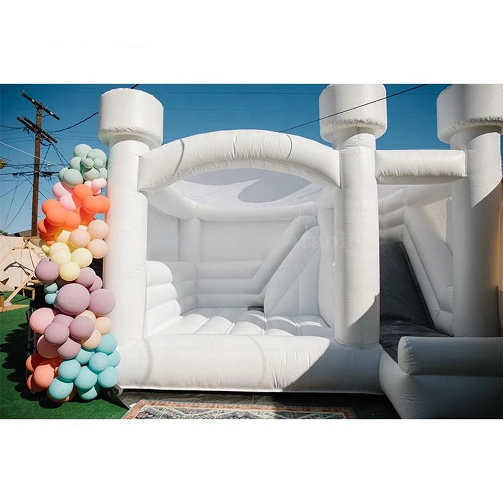 PVC Inflatable White Bounce Castle with Slide Jumping House Tent Bouncy Castle Jumper Included Air Blower for Outdoor Fun