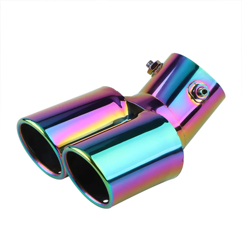 1 STKS 2.5 "Inlaat Decoratie Chrome Uitlaat Auto Styling Auto Uitlaat Trim Uitlaat Pijp Staart Rvs Gebogen Dubbele uitlaat - afbeelding 1