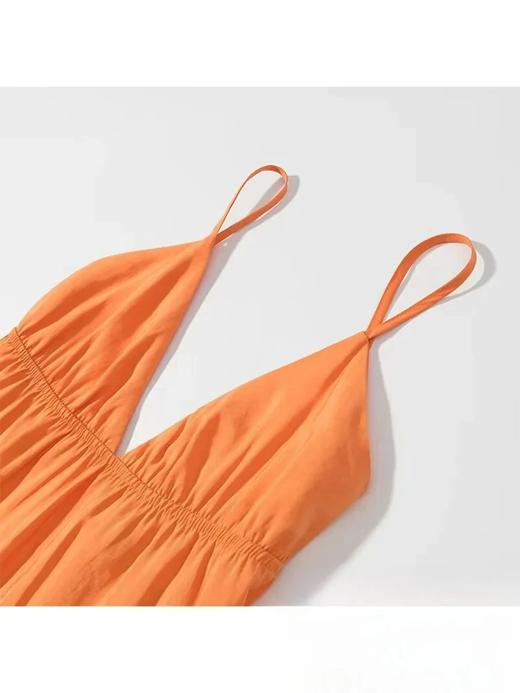 KONDALA Abito da donna arancione sexy chic Solido scollo a V profondo Backless Bow Cami Dress Abito da spiaggia per feste estive di nuova moda