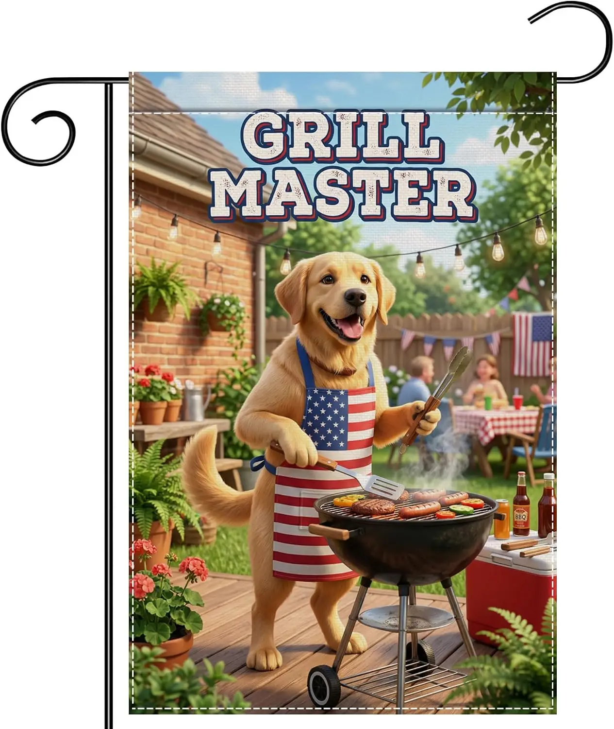 Grill Master Golden Retriever BBQ Garden Flag 12x18 Inch Double Sided, Funny Patriotic Dog Yard Flag for 4th of July Indepen kkz