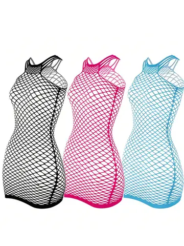 Fishnet Women Sexy Beach Cover Up Dress Women Stretch See Through Sleeveless without Bikini Swimsuit Cover up Mini Beachwea