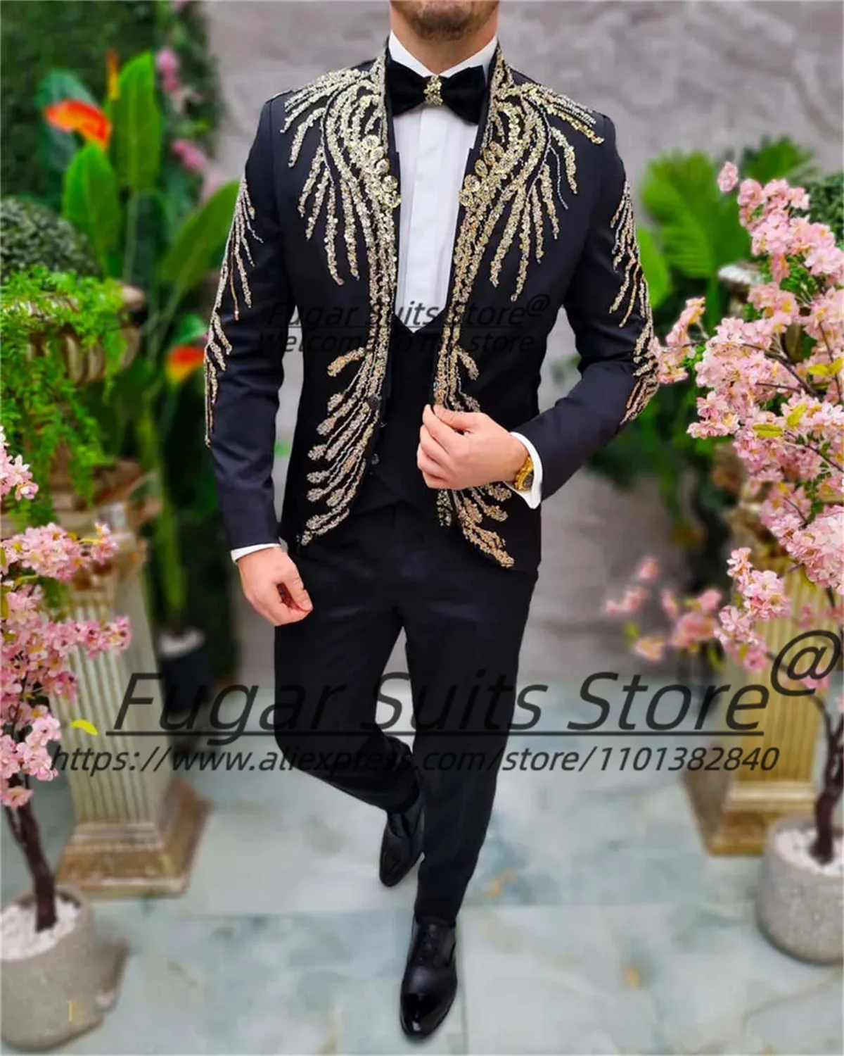 

High-qublity Sparkly Sequins Men Suits Customized Slim Fit Groom Wedding Tuxedos 3 Pieces Sets Male Party Blazers Ropa Hombre