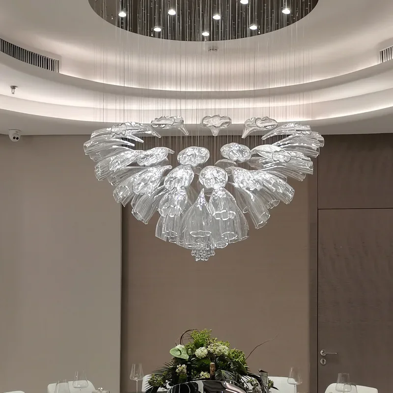 Modern Luxury Living Room Pendant Lamp Designer Petal Crystal Chandelier Restaurant Bedroom Villa Duplex Staircase Hanging Light