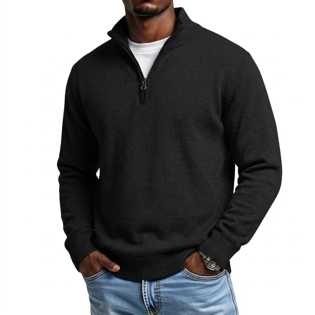 Herbst Herren Reißverschluss-Strickpullover T-Shirts Lässige Langarm Stehkragen Pullover Tops Warme Herbst-Winter-Jumper Oberteile Hemd Jacke – Detail 3