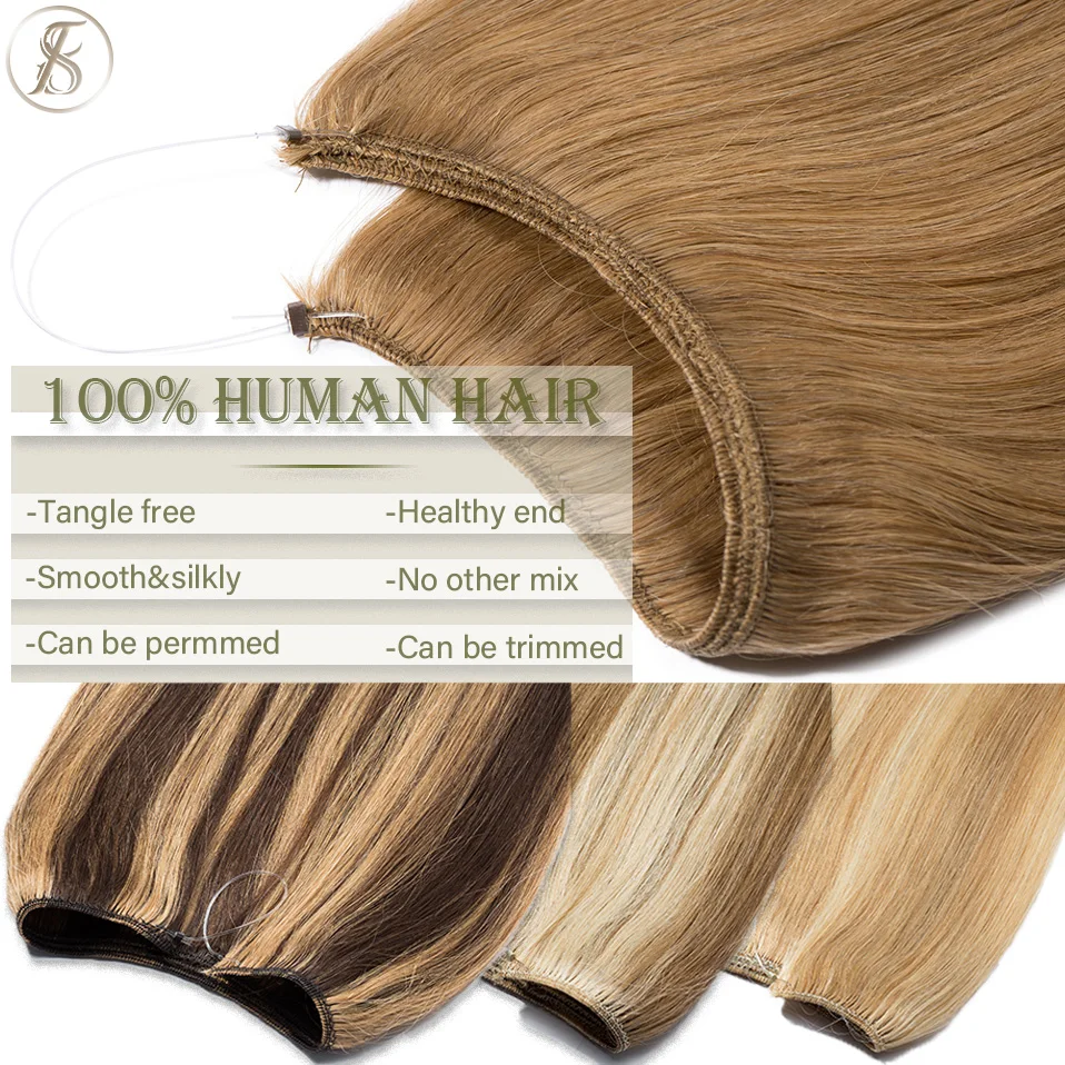 TESS Natural Hair Extensions Bundles Human Hair 16-24inch 60g-80g Wire In Hair Extensions Straight Hairpiece Invisible Fish Line