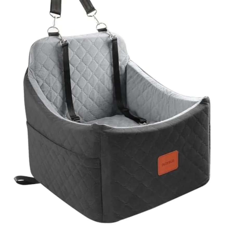 

Dog Car Seat for Small Medium Dogs Detachable Washable Pet Car Seat Travel Bed with Storage Pockets and Safety Belt in Black/Gr