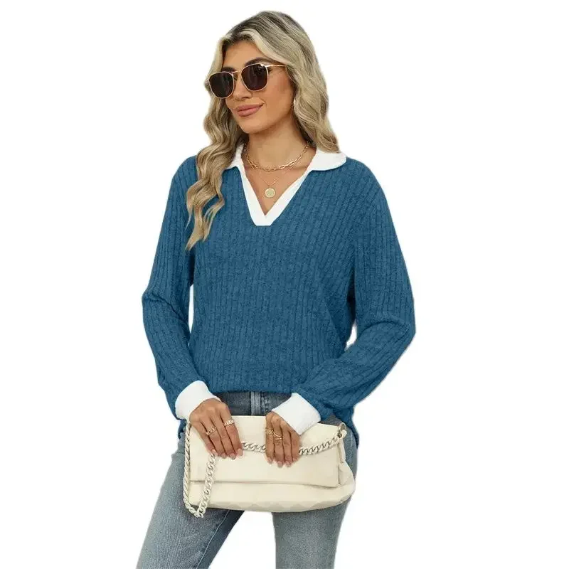 

Women Lapel Pullover Sweatshirt Pit-stripe Fabric Loose Hoodie Autumn Winter Daily Commuter Casual Long Sleeve Female Tops 2024