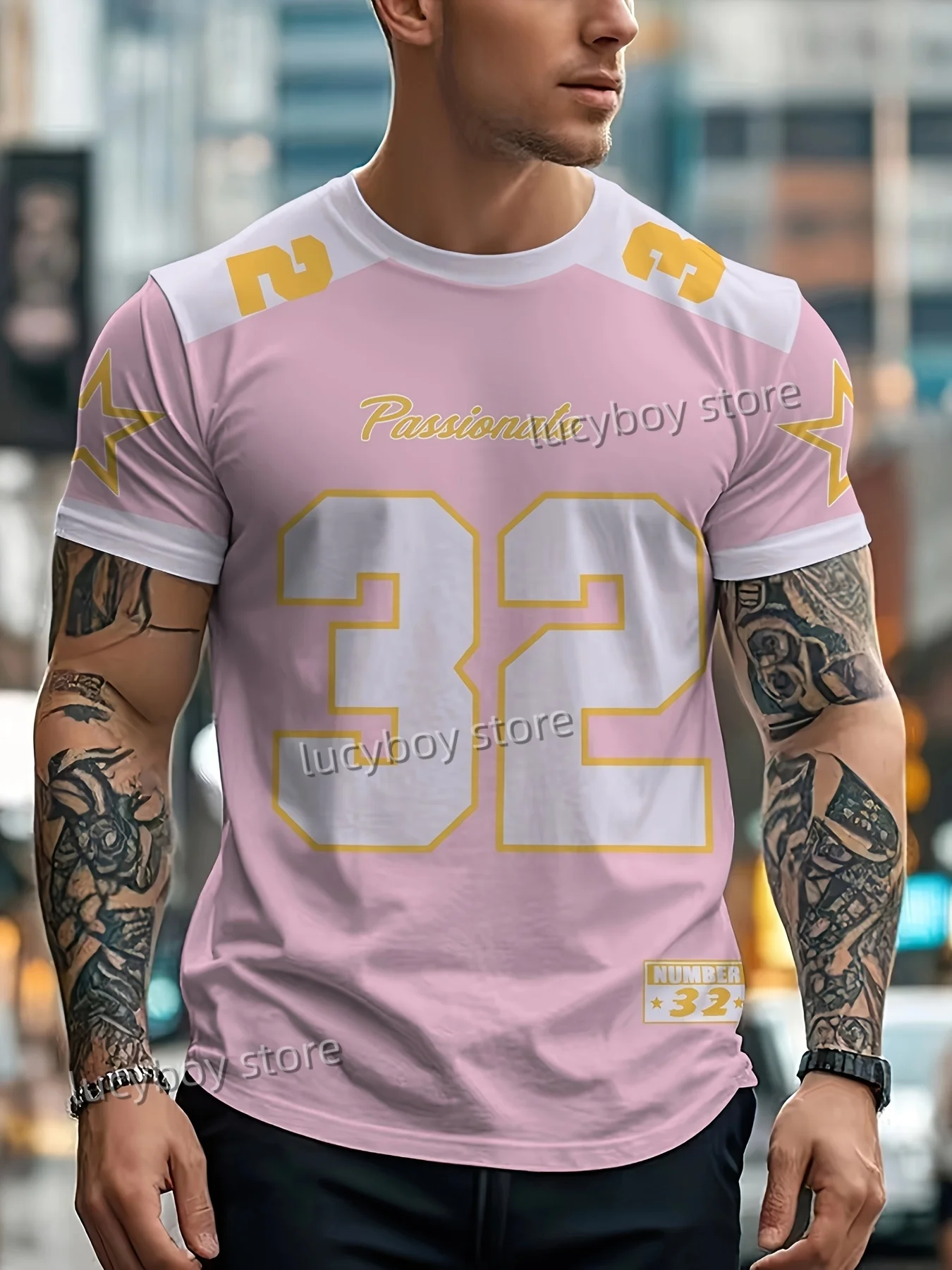 Mens หลงใหลหมายเลข 32 พิมพ์เสื้อยืดชายแขนสั้นกีฬาฟุตบอลเสื้อยืด Vintage Oversize 3 สี Tees ผู้ชายเสื้อผ้า