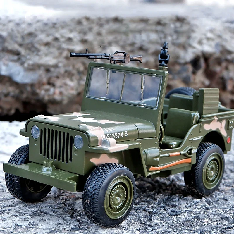 

1:32 Willys GP Military Off-road Vehicle Alloy Diecasts & Toy Vehicles Metal Toy Car Model Sound and light Collection Kids Toy