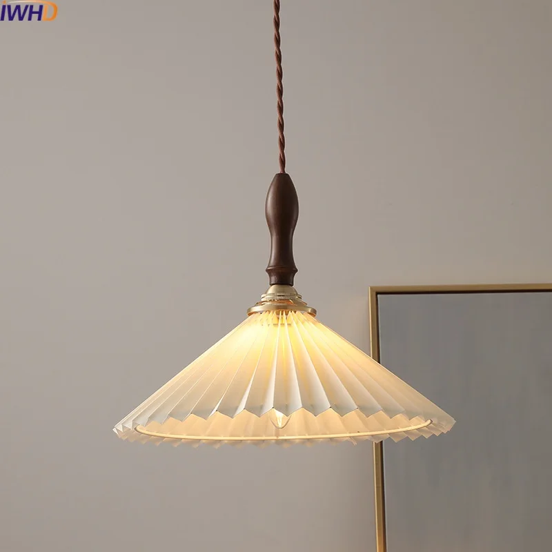 

IWHD Fabric Copper LED Pendant Lights For Coffee Bedroom Living Room E14 Nordic Hanging Lamp Home Decor Luminaire Suspendu