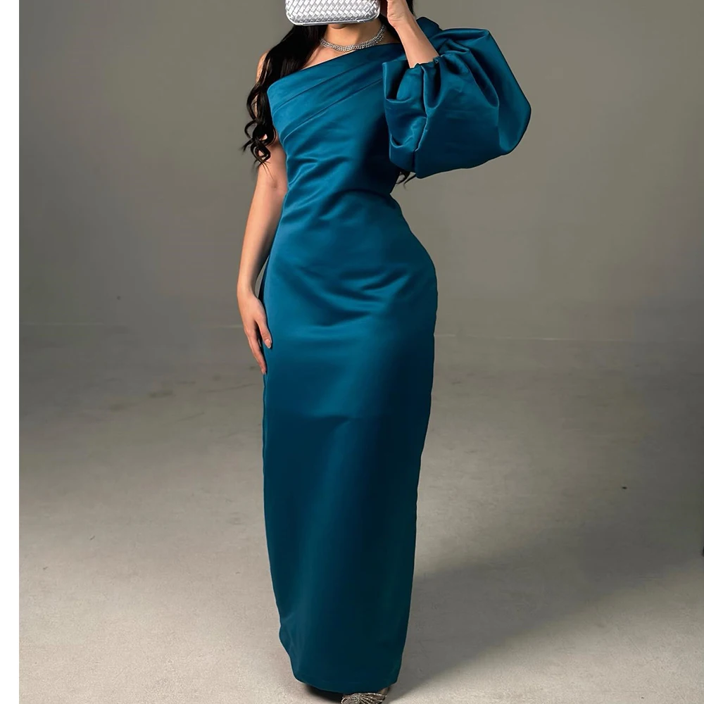 

Customized Classic Straight Ankle Length Strapless One Shoulder Jersey Long Sleeves Evening Dress Modern vestidos para mujer