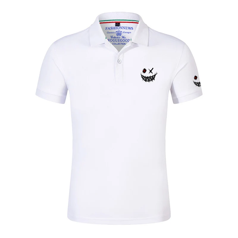 2025 Summer Devil's face HAHAHA Print Fashion Solid Color Polo Shirts Men Casual Quick Drying Cotton Breathable Short Sleeve Top