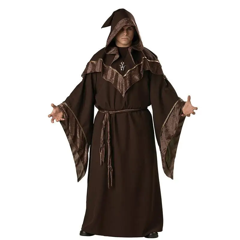 

Halloween Cosplay Men's Gothic Terror Robe Wizard Samurai Role-playing Outfit Long Coat Dark Fantasy Costume
