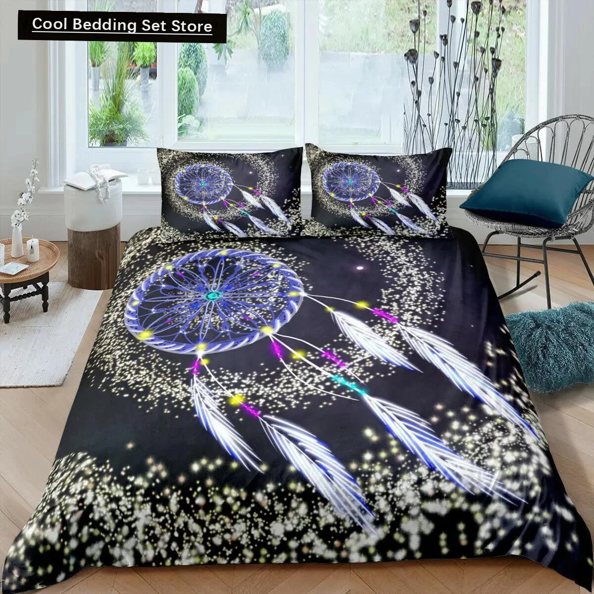 

Dream Catcher Duvet Cover Mandala Bohemian Feather Polyester Quilt Cover Exotic Ethnic Tribal Hippie Full Twin Double Queen King