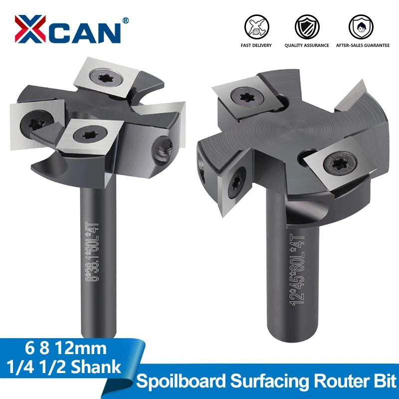 XCAN Wood Planer Bit CNC Spoilboard Surfacing Router Bit 6 8 12mm 1/4 1/2 Shank Carbide Instert Milling Cutter CNC Surfacing Bit