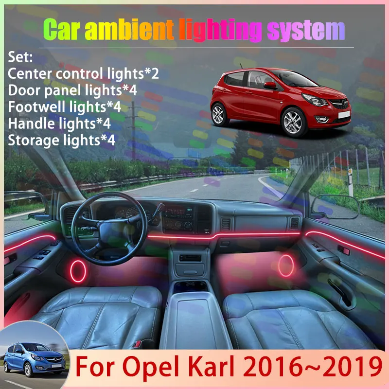 

Для Opel Karl 2016~2019, Vauxhall Viva SE 2017: Комплект атмосферной RGB-подсветки с эффектом потока (2/24 шт.)